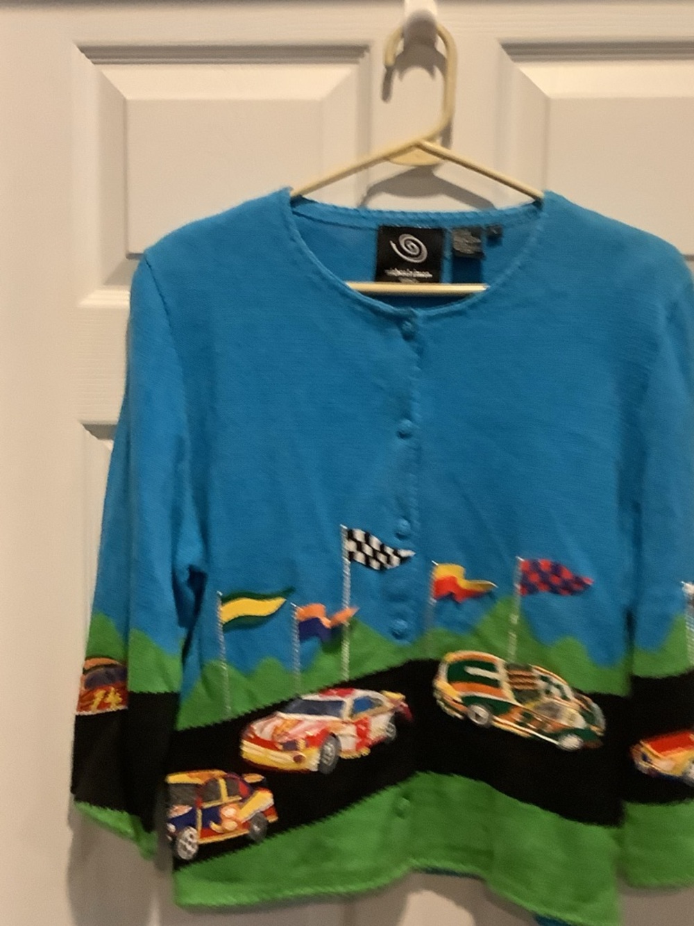 Michael Simon Events NASCAR Turquoise Knit Cardigan, LARGE